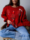 Women's knit Christmas sweater – Crew-neck sweater with a loose fit and balloon sleeves