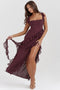 Melantha Vestito autunnale da donna - Spalline regolabili - Dettaglio volant - Spacco alto - Taglio elegante