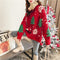 Pull de Noël pour femme – Pull en maille ample à motif sapin rouge et flocons de neige