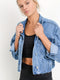 Blue denim jacket with lapel collar for autumn
