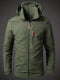 Waterproof rain jacket for men with hood and zippered pockets, ideal for outdoor autumn