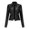 Leather jacket for women with zipper, stand-up collar, and belt - Autumn Edition