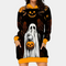 Halloween-klänning med huva och tryckt mönster av spöke och pumpa