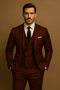 Men's polyester suit set, 3 pieces, jacket, vest, and pants for autumn, ideal for weddings and business