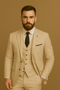 Men's beige 3-piece classic style polyester suit - perfect for weddings and autumn business events