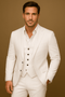 Men's three-piece linen suit blazer vest pants for autumn wedding