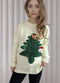 Julesweater til kvinder med 3D-effekt | Strikket sweater pyntet med et juletræ i relief | Afslappet pasform og rund hals - perfekt til julefestlighederne