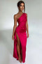 Pleated satin slit one-shoulder dress - Autumn Edition