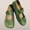 Chaussures en cuir vert pour femmes, style Mary Jane