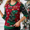 Women's Christmas Sweater with Dinosaur Pattern – Red and Green Knit Sweater, Funny, with the Inscription “Look I'm a Tree-Rex”