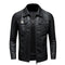 Men's premium leather motorcycle jacket with reversed collar and zipper, comfortable fit, ideal for autumn