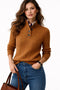 Women's wool-blend cable-knit pullover with a buttoned collar